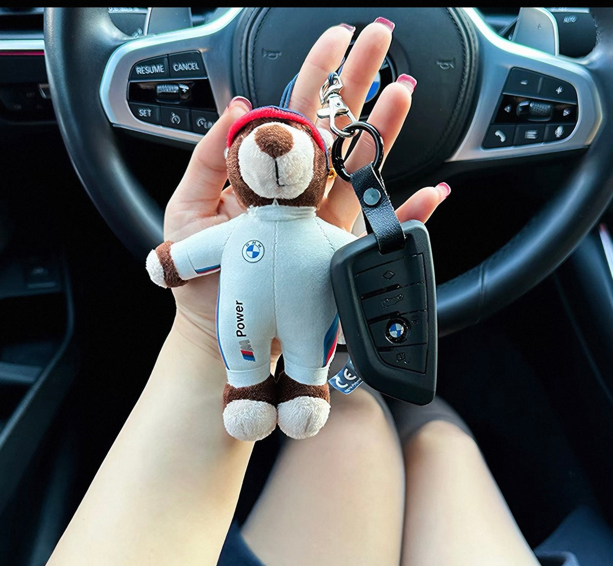 Gift box keychain BMW with a teddy bear and a memory chip