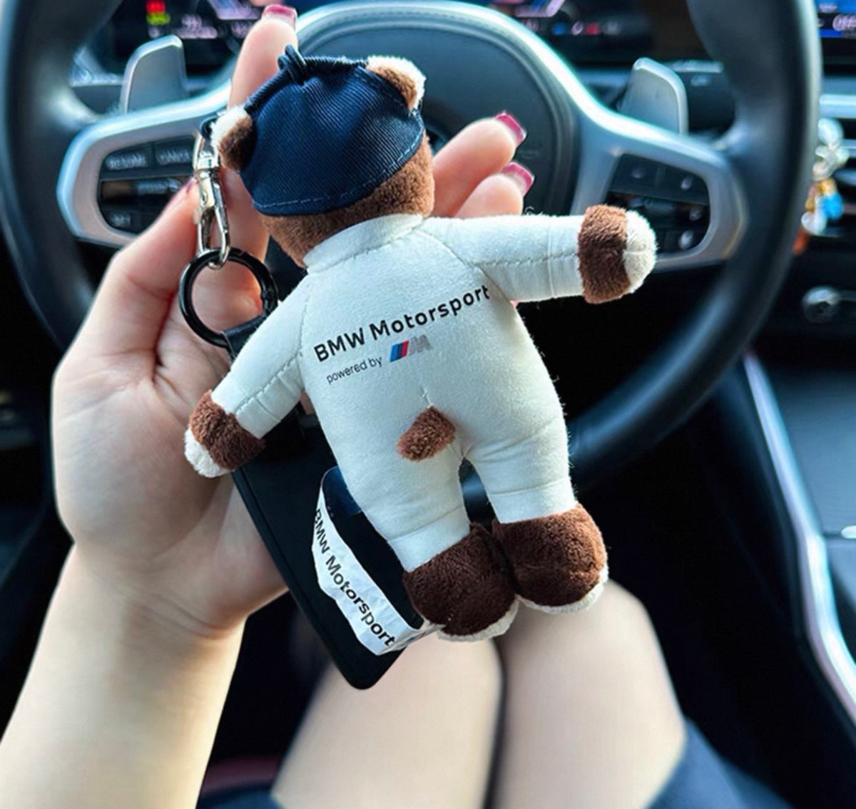Gift box keychain BMW with a teddy bear and a memory chip